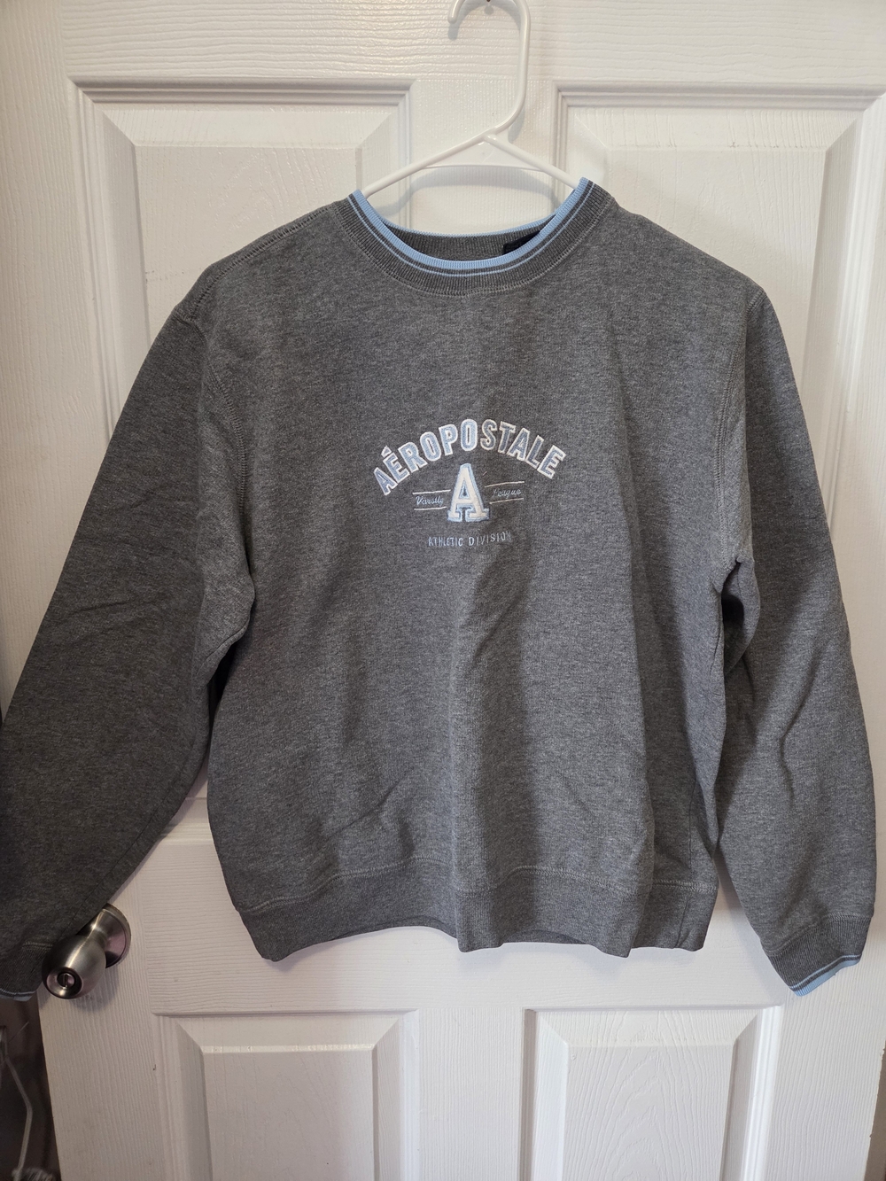 Aeropostale Gray Crewneck Sweatshirt with Light Blue Trim